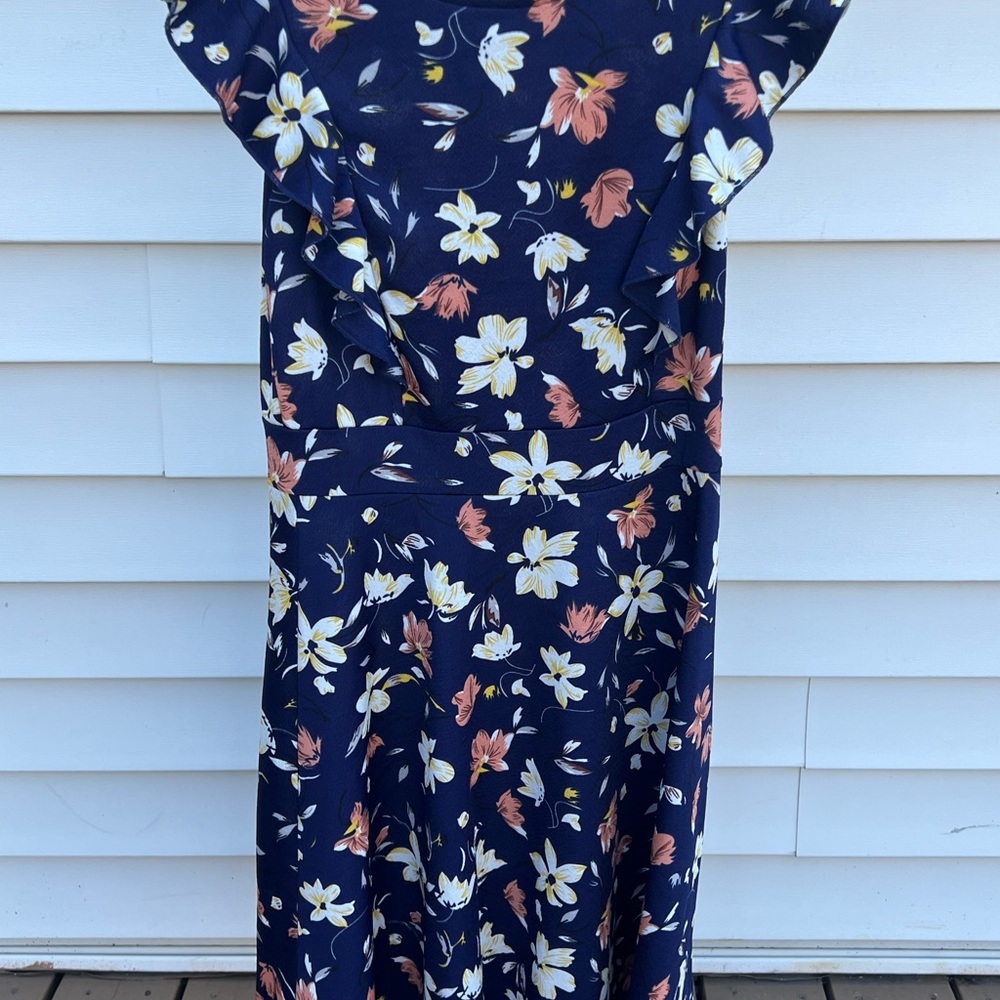 Girls' Navy Floral Ruffle Dress